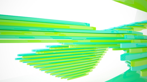 Interior abstracto de gafas degradadas blancas y de colores de cubos de matriz con ventana grande 3D