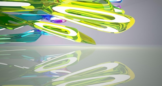 Foto interior abstrato de óculos de gradiente branco e colorido com ilustração e renderização em 3d de janela