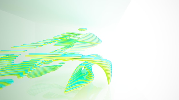 Interior abstrato de óculos de gradiente branco e colorido de cubos de matriz com grande janela 3D
