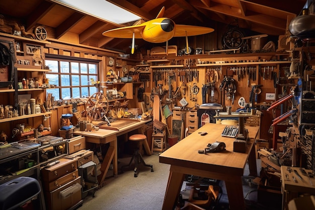 Interior de un acogedor taller de carpintería esencia de tradición artesanal y pasión por la carpintería IA generativa