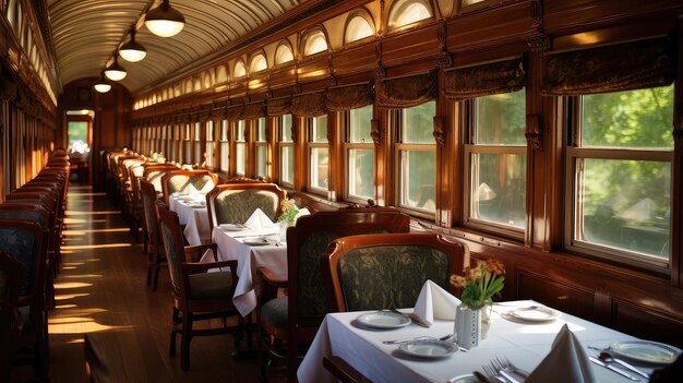 Foto el interior adornado del tren de vapor