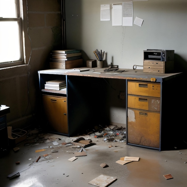 Foto interior de antigua oficina abandonada