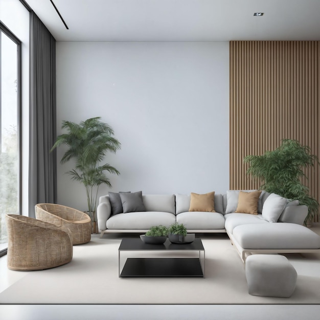 Interior de un apartamento moderno y minimalista con sala de estar de lujo con IA generativa