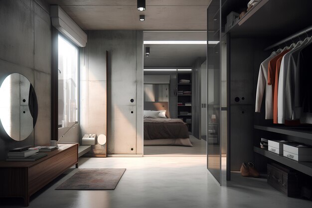 El interior del armario de estilo Bauhaus en una casa moderna