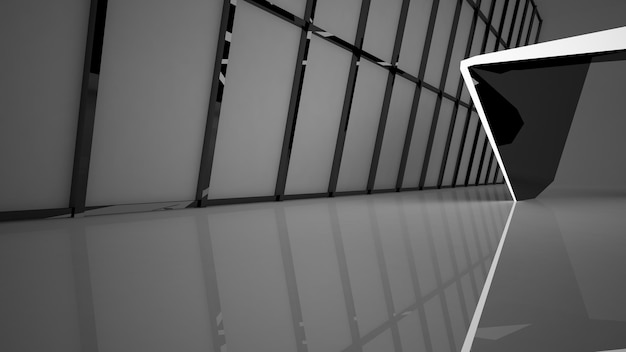 Interior arquitectónico abstracto de brillo blanco y negro de una casa minimalista con grandes ventanales