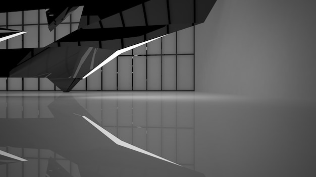Interior arquitectónico abstracto de brillo blanco y negro de una casa minimalista con grandes ventanales