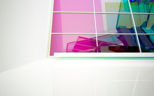 Interior arquitectónico abstracto de color blanco y degradado de vidrio de una casa minimalista con gran viento