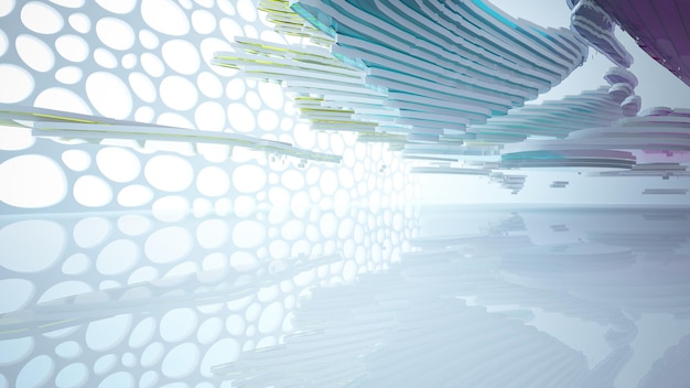 Interior arquitectónico abstracto de color blanco y degradado de vidrio de una casa minimalista