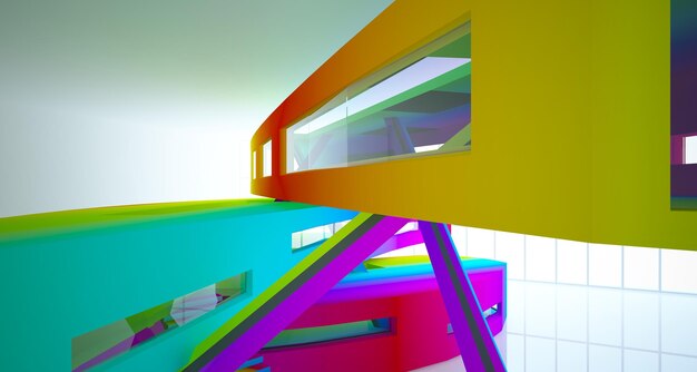 Interior arquitectónico abstracto de color blanco y degradado de vidrio de una casa minimalista