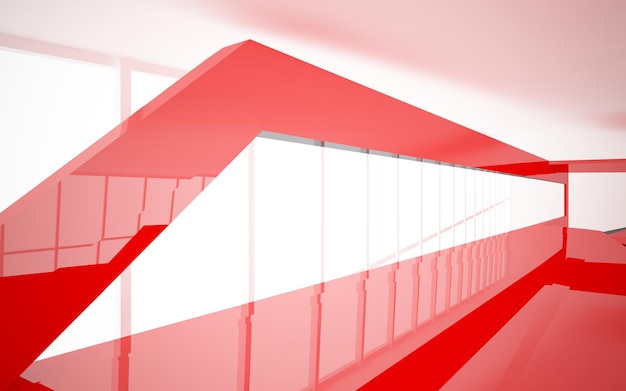 interior arquitectónico abstracto con escultura blanca roja y azul ilustración y representación 3D