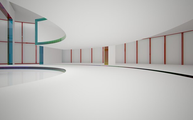 interior arquitectónico abstracto con escultura de vidrio geométrico degradado con líneas negras 3D