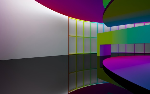interior arquitectónico abstracto con escultura de vidrio geométrico degradado con líneas negras 3D