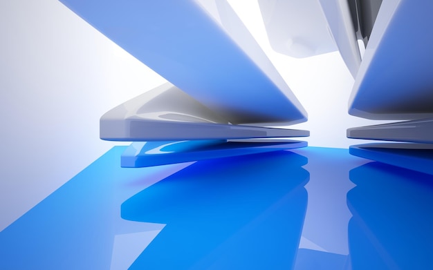 interior arquitectónico abstracto con escultura de vidrio liso de color con líneas negras ilustración 3D