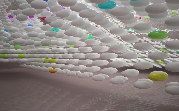 interior arquitectónico abstracto con escultura de vidrio liso de color con líneas negras ilustración 3D