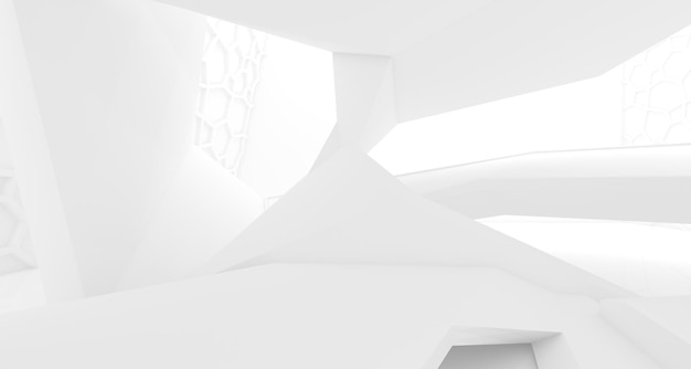 Interior arquitectónico minimalista blanco abstracto con ilustración y renderizado 3D de ventana