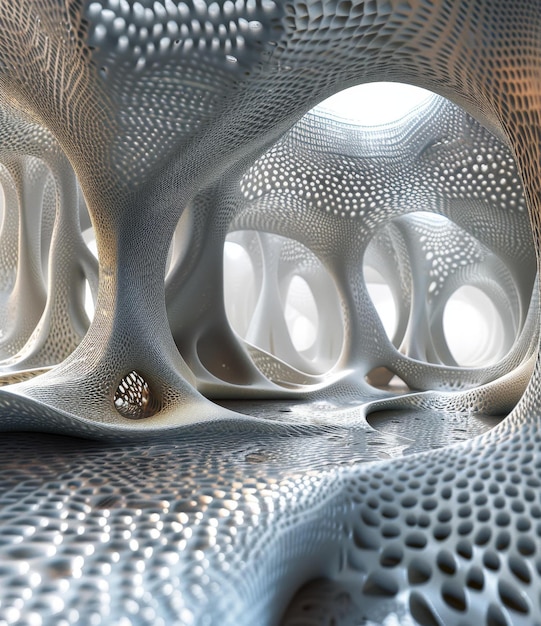 Foto interior de arquitectura orgánica futurista