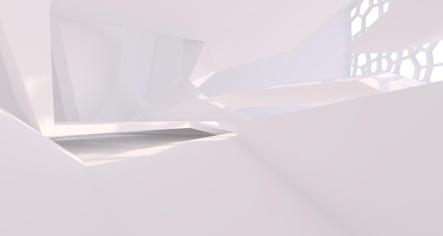 Interior arquitetônico minimalista branco abstrato com janela ilustração 3D e renderização