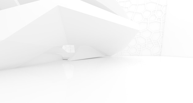 Interior arquitetônico minimalista branco abstrato com janela ilustração 3D e renderização