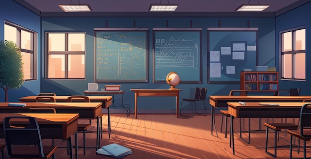 Interior del aula escolar Ilustración vectorial en estilo de dibujos animados Concepto de educación