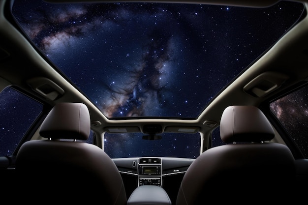 Interior del automóvil con fondo de galaxia espacial IA generativa