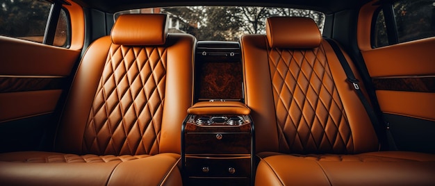 Interior de automóvil de lujo con asientos de cuero bronceado elegancia clásica AI generativa