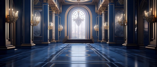 Un interior azul de fantasía realista del palacio real
