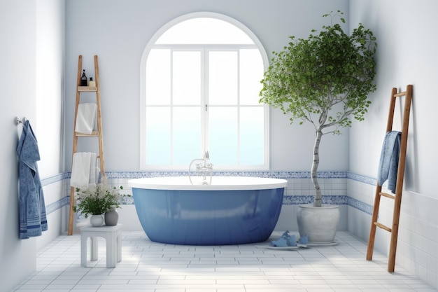 Foto interior de baño azul blanco generate ai