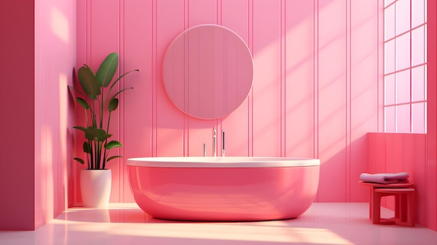 Interior de baño Barbie Pink con bañera y espejo