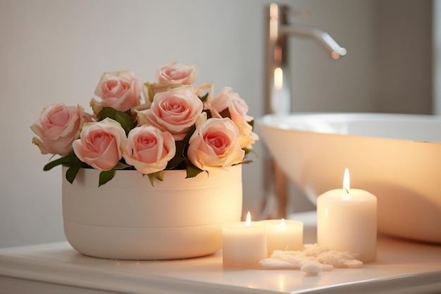 Interior de baño blanco elegante con lavabo moderno IA generativa