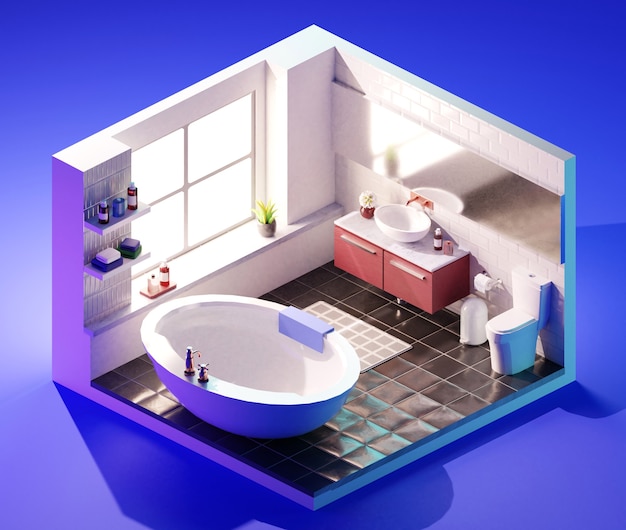 Interior de baño isométrico. Ilustración 3D