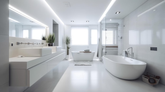 Interior de baño ligero al estilo del minimalismo generativo ai