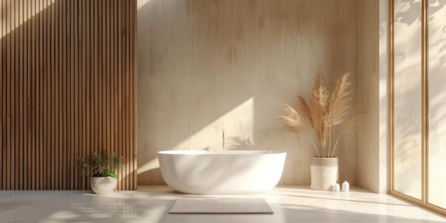 Foto interior del baño con materiales naturales