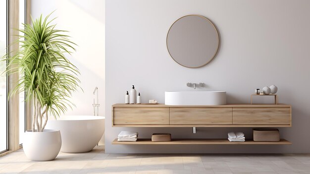Interior de baño minimalista moderno con bañera moderna
