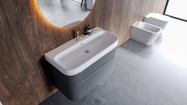 Interior de baño minimalista moderno de renderizado 3d