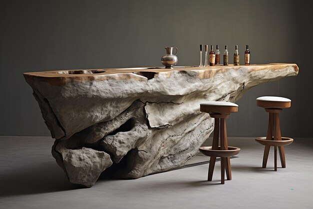 El interior del bar en la cueva es de diseño de piedra