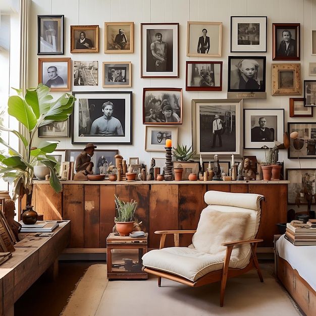 Interior de una barbería moderna con muebles y accesorios antiguos.