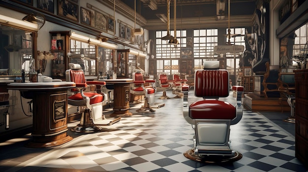 Interior de barbería con poste de barbero