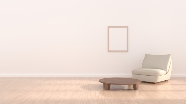 Interior beige con pared vacía en la ilustración 3d