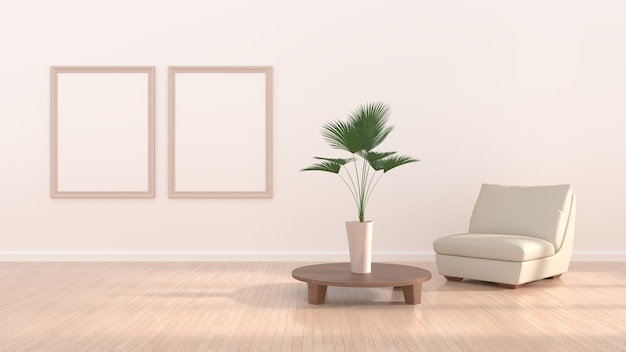 Interior beige con pared vacía en la ilustración 3d