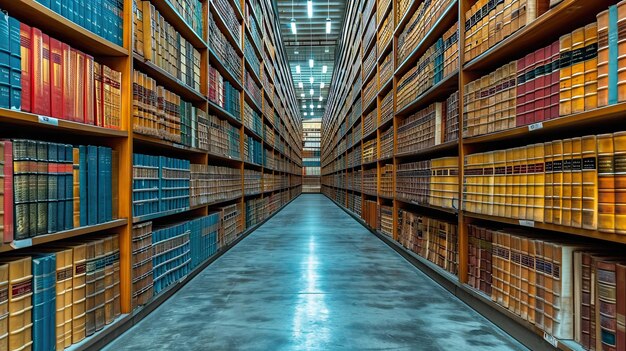 Interior de la biblioteca con filas de libros en Israel