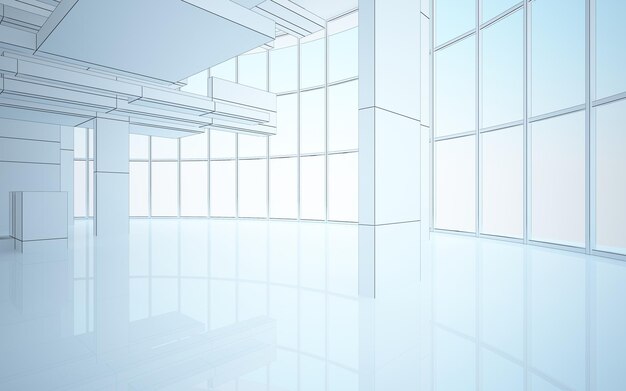 El interior blanco abstracto destaca el futuro Dibujo de polígonos Fondo arquitectónico 3D