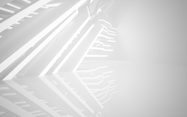 El interior blanco abstracto destaca la ilustración y representación 3D del fondo arquitectónico futuro