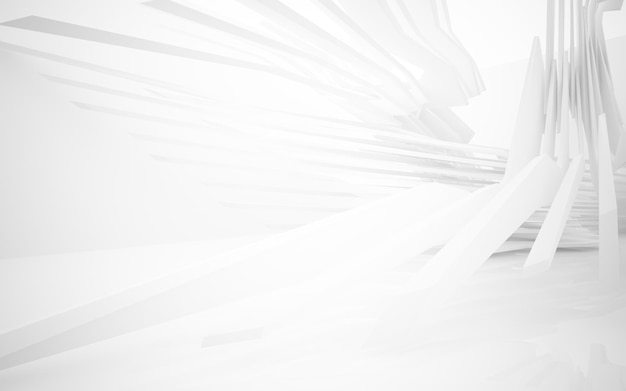 El interior blanco abstracto destaca la ilustración y representación 3D del fondo arquitectónico futuro