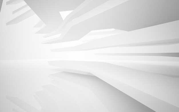 El interior blanco abstracto destaca la ilustración y representación 3D del fondo arquitectónico futuro