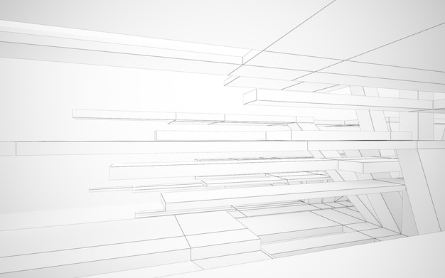 El interior blanco abstracto destaca la ilustración y representación 3D del fondo arquitectónico futuro