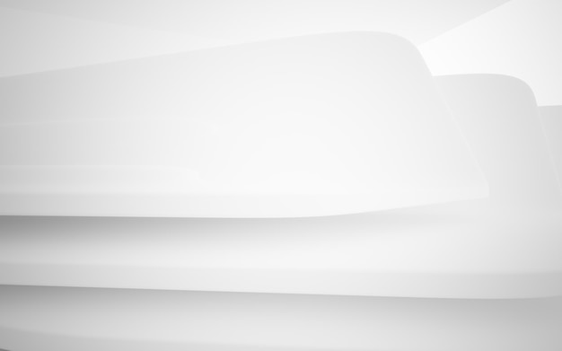 El interior blanco abstracto destaca la ilustración y representación 3D del fondo arquitectónico futuro