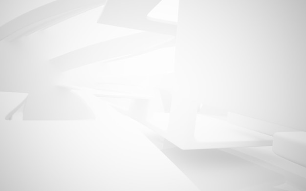 El interior blanco abstracto destaca la ilustración y representación 3D del fondo arquitectónico futuro