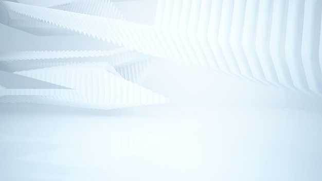 Interior blanco abstracto del futuro con ilustración y renderizado 3D de iluminación de neón