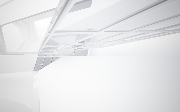 Interior blanco abstracto del futuro. Ilustración y renderizado 3D