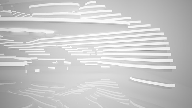 Interior blanco abstracto con ilustración y renderizado 3D de ventana